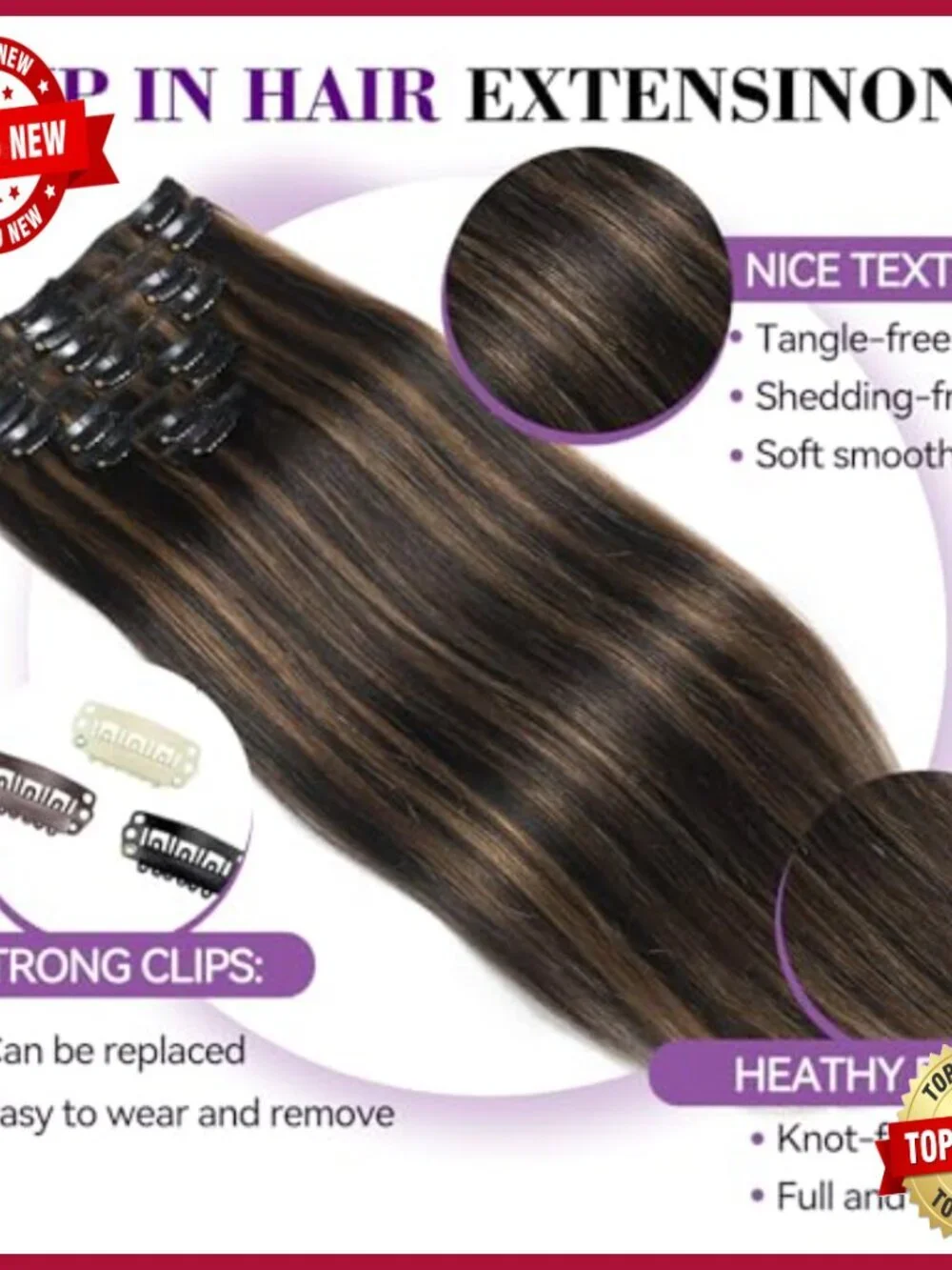 22 Inch Clip In Human Hair Extensions 8 Piece Set Double Weft